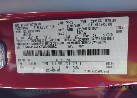 2026 Lincoln Corsair Premiere z USA, uszkodzony, nr VIN 5LMCJ1CAXTUL00882